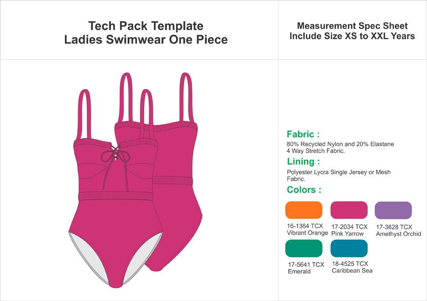 Tech Pack Template Womens Onesie Swim Suit Style 2
