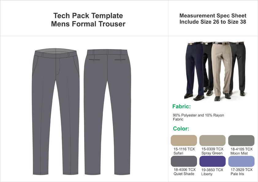 Tech Pack Template Mens Formal Trouser With Adjustable Waist Band